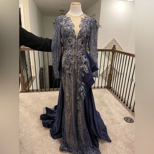 Navy lace dress , with long tail worn once